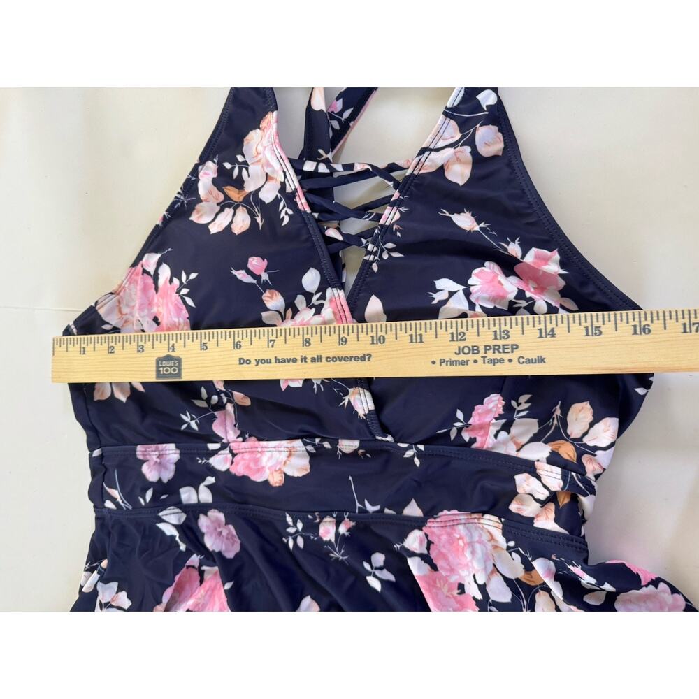 BloomChic Swim Top Womens 14-16 Blue Floral Tankini Wide Strap Padded #6938 - Picture 10 of 12